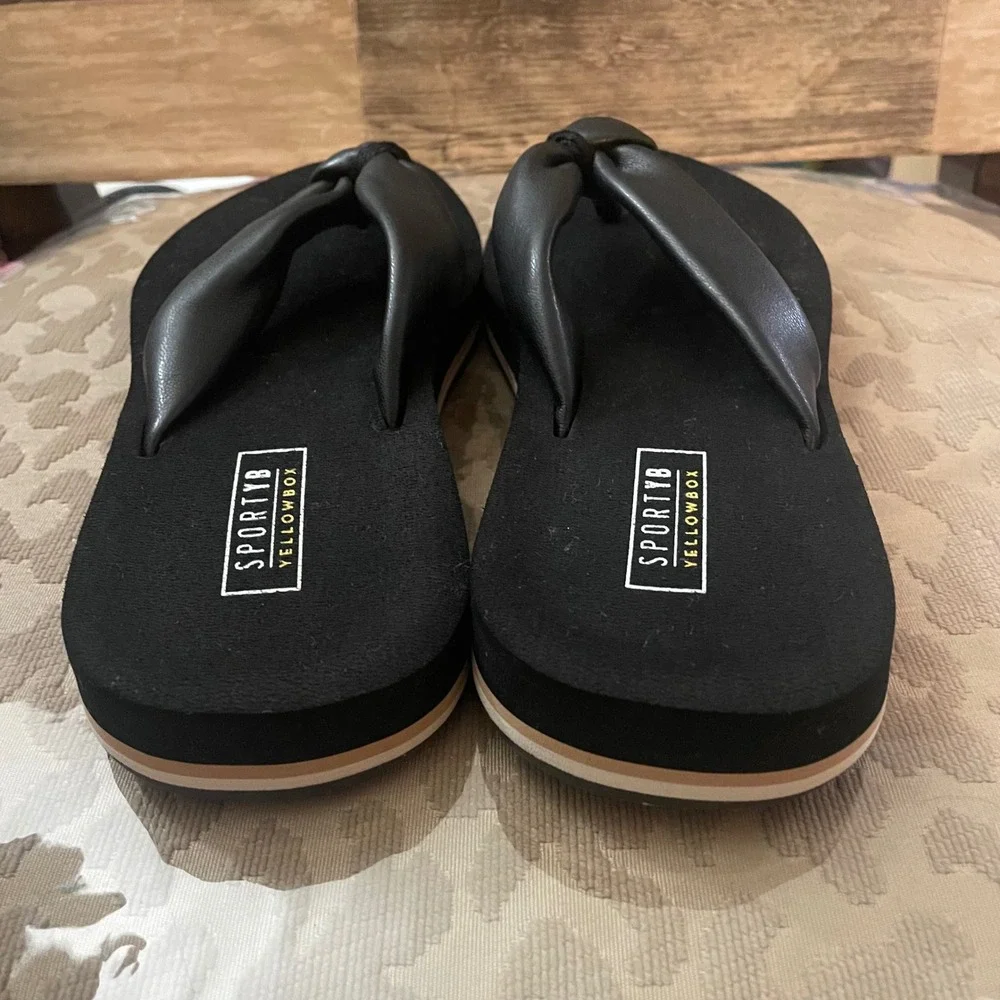 Sporty B Yellow Box Black Platform Flip Flop Sandals Knot Strap Thong Slides 8 - Picture 3 of 5